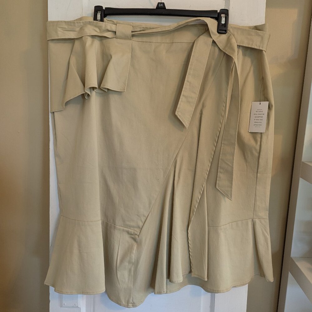 Eloquii Khaki Tan Partial Peplum Faux Wrap Pencil Skirt - Women's Plus 24